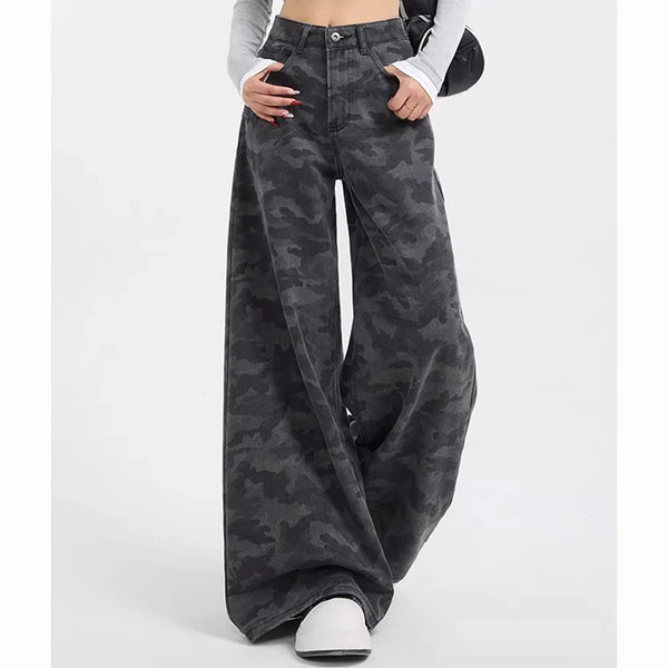Camouflage Baggy Jeans High Waist Straight Leg Women Jeans