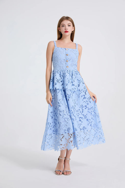 Embroidery Lace Long Cake Dress for Women Evening and Birthday Parties