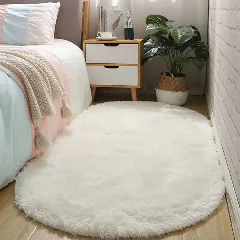 Oval Plush Rugs for Bedroom and Living Room Decor Non Slip Furry Carpet Hand Washable