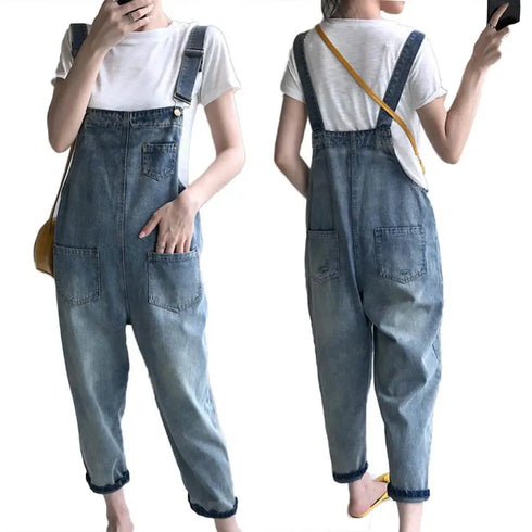 Casual Denim Overalls for Women - Summer Loose Trousers with Pockets, Perfect for Everyday Wear and Stylish Jeans Outfit Inspiration