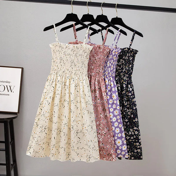 Chic Floral Chiffon Mini Dress for Women - Casual Spaghetti Strap Style