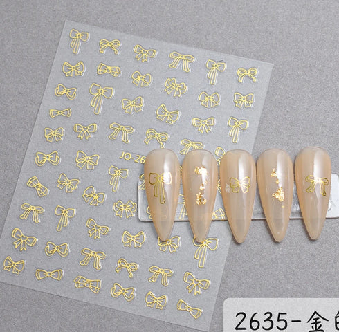 5D Embossed Nail Art Stickers - Semi-Transparent White Bowknots Adhesive Sliders for Creative Manicure Decorations and Nail Art Accessories