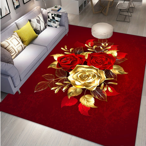 Red Roses Area Rug for Living Room and Bedroom Decor Anti-Slip Floor Mat