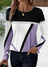 Casual Women's Geometric Print Long Sleeve T-Shirt Loose Fit O-Neck Tee