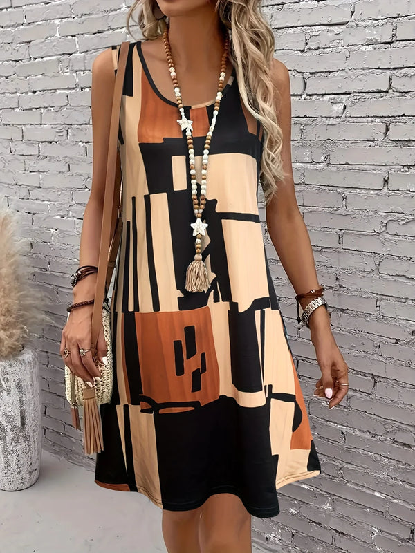 Boho Geometric Pattern Sleeveless Midi Dress For Summer Vacation Dresses