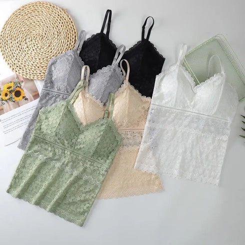 Luxe Lace Wireless Bralette for Women - Elegant Backless Camisole Crop Top Underwear with Floral Hollow Out Design, Perfect for Summer and Going Out