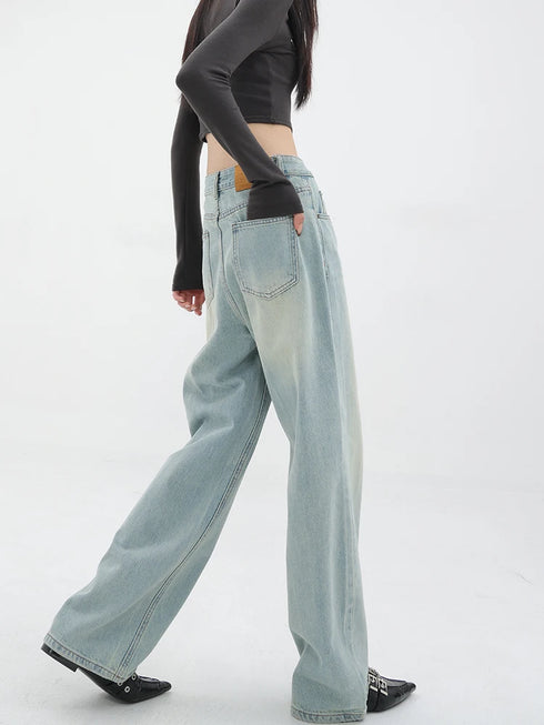 Baggy Straight Denim Pants Women Casual High Waist Vintage Jeans