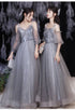 Off Shoulder Lace Illusion A Line Dress Floor Length Glitter Tulle Bow Bridesmaid Dress