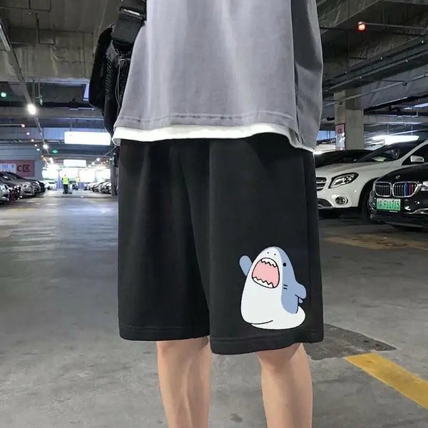 M-5XL Cartoon Shark Print Shorts For Men's Summer Sports Capris