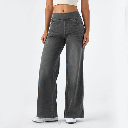 Wide Leg Pants For Women Baggy Silhouette Elastic Waist High Waist Stretch Casual Trousers Soft Fabric