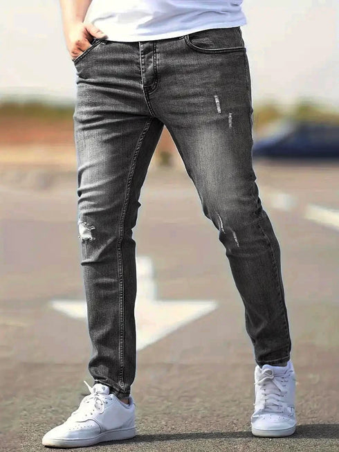 Distressed Skinny Jeans For Men Slim Fit Denim Biker Holes Mens Jeans