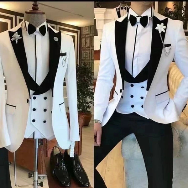 Slim Fit Men Suits 3 Piece Tuxedos for Wedding Groomsmen Italian Style Suit Jacket with Double Breasted Vest and Pants