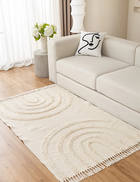 Nordic Cotton Linen Rug Modern Geometric Rainbow Living Room Carpet Bedroom Floor Mat Aesthetic Home Decor