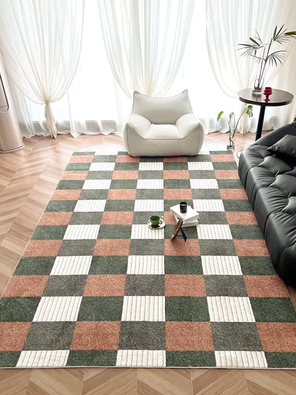 Vintage Multi Color Plaid Carpet Artistic Geometric Living Room Rugs Comfortable Machine Washable Bedroom Rugs