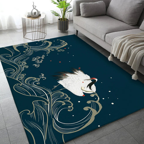 Classical Elegant Blue Rug for Retro Living Room and Bedroom Carpet Decoration