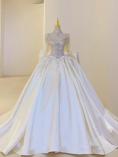 Sweet Square Collar Satin Wedding Dress Plus Size Ball Gown