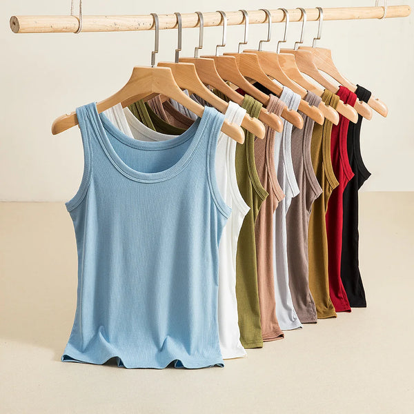 Versatile Solid Color Summer Women's Rib Cotton Tank Tops - Soft Sleeveless Streetwear Tees for Effortless Casual Style, Perfect for All Matching Outfits