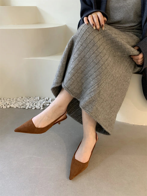 Elegant Pointed Toe Slingback Sandals Low Heel Mules