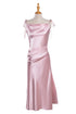 Elegant Satin Cowl Neck Sleeveless Midi Dress With Side Slit Spaghetti Straps Bridesmaids Dress