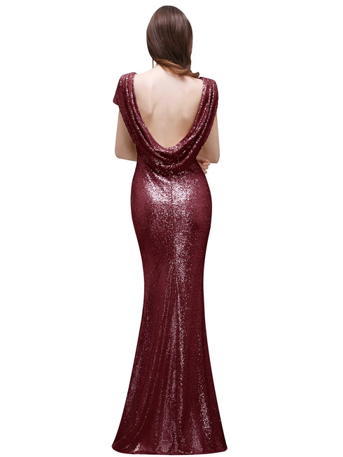 Sequined Bridesmaid Dresses Mermaid Style With Short Sleeves And O Neck For Summer Formal Wedding Party