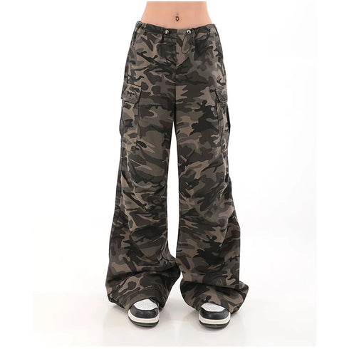 Casual Wide Leg Pants for Women - Y2K Hip-Hop Cargo Overalls with Camouflage Design, Perfect for Fall Outfits and Grunge Style Inspiration