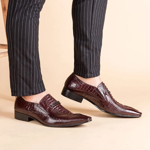 Elegant Alligator Pattern Men's Slip-on Leather Dress Shoes for Office and Casual Business Wear - Luxury Formal Loafers for Men