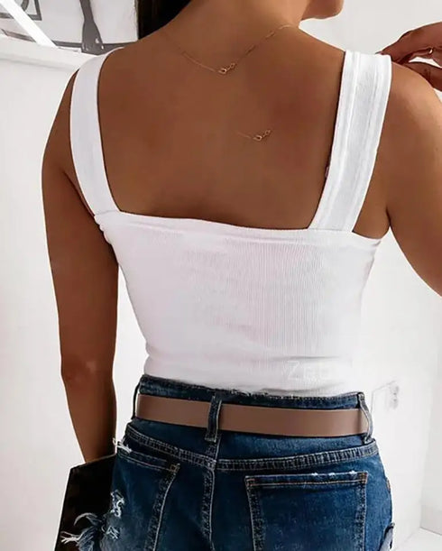 Stylish Women's Casual Square Neck Backless Knit Tank Top - Sleeveless Fashionable Streetwear for All Seasons