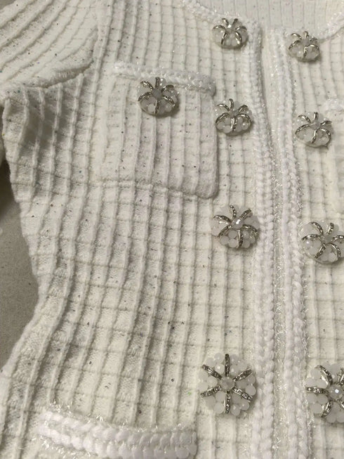 Luxury Autumn Double Breasted Beading Diamonds Mini Knit Dress for Women