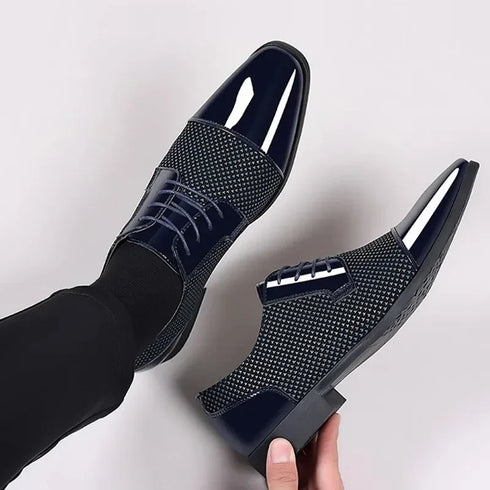 Elegant Lace-Up Oxfords for Men - PU Leather Formal Dress Shoes for Office, Weddings, and Casual Events - Luxury Pointed Toe Style