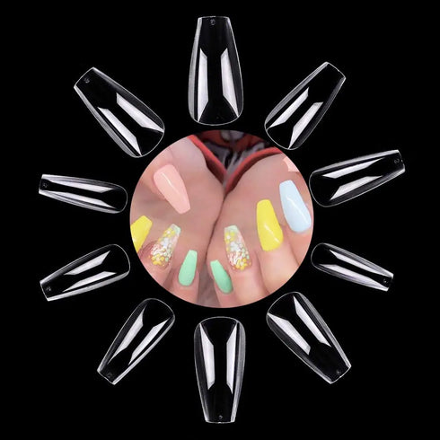 120pcs Coffin Shape Clear Full Cover Fake Nails - Long Press On Acrylic Nail Tips for Autumn Nails