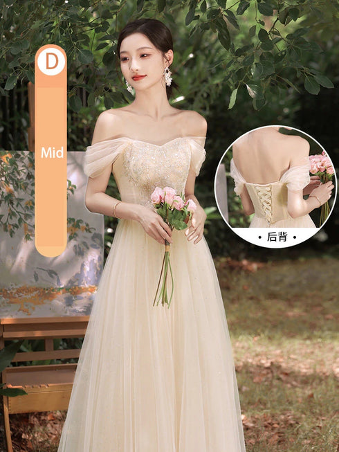 Bridesmaid Dress With Square Neck And Bow Ankle Length Organza With Floral Appliques Bridal Gown Style