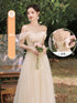 Bridesmaid Dress With Square Neck And Bow Ankle Length Organza With Floral Appliques Bridal Gown Style
