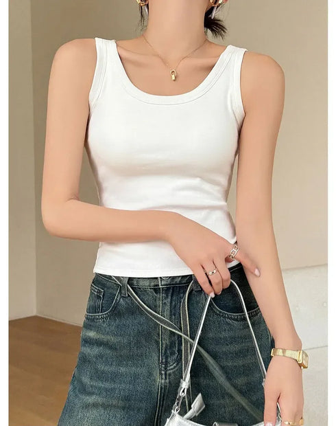 Casual Women's Off Shoulder Crop Tank Tops - Summer Ribbed Cotton Sports Vest for Y2K Style and Comfortable Everyday Wear