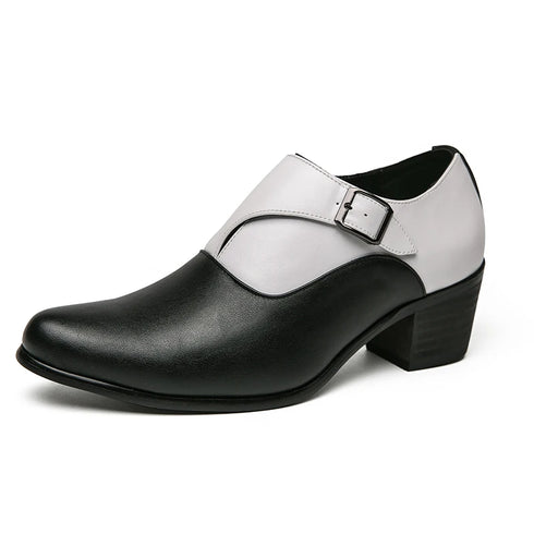 Leather Shoes for Men Cuban Style Heightening Wedding and Business Casual Footwear
