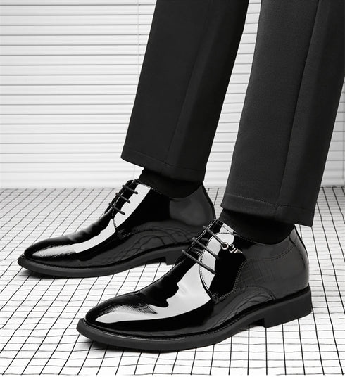 Elevator Dress Shoes for Men Patent Leather Heighten Formal Oxfords
