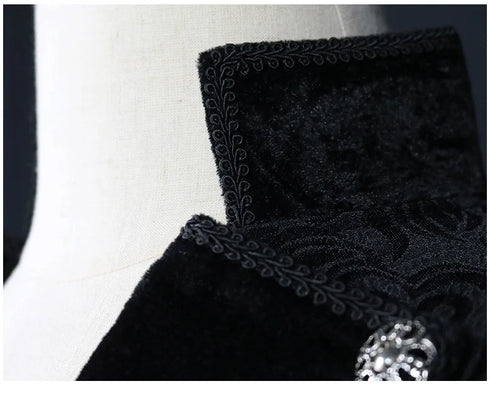 Gothic Men's Steampunk Vintage Prince Tuxedo Windbreaker Coat for Medieval Renaissance Role-Playing and Partys – Exquisite Victorian Edwardian Jacket with Floral Appliques and Turtleneck Design