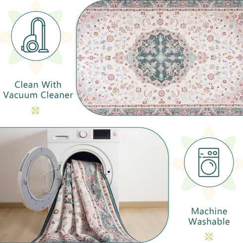 Machine Washable Vintage Area Rugs for Living Room with Non-Slip Rubber Backing