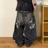 American Hip Hop Retro Gothic Print Jeans Women Street Fashion Loose Wide Leg Pants Unisex Joker Jeans
