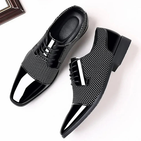 Elegant Lace-Up Oxfords for Men - PU Leather Formal Dress Shoes for Office, Weddings, and Casual Events - Luxury Pointed Toe Style