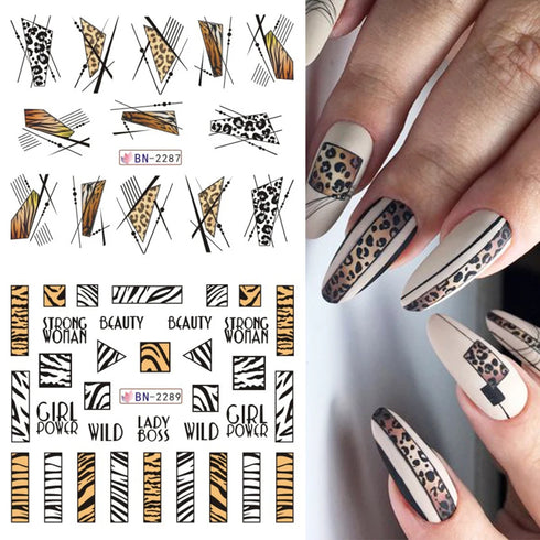 Animal Print Water Nail Decals - Cow and Leopard Designs for Stunning Winter Manicure - 12 Unique Patterns for Creative Nail Art