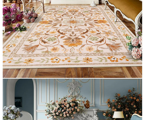 Floral Style Living Room Carpet Machine Washable Large Area Decorative Rug