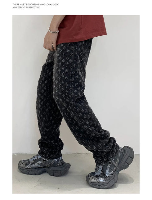 Black Men's Designer Jeans Straight Leg Baggy Denim Trousers