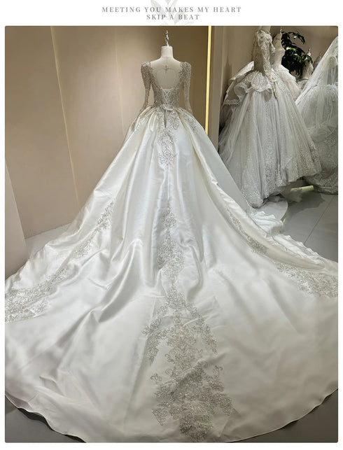 Luxurious Bridal Gown with Sparkling Embellishments Lace Embroidery and Long Train Wedding Dress