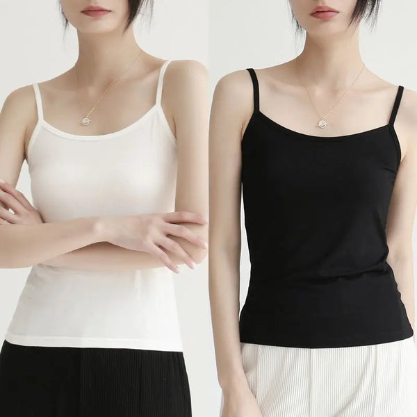 Summer Women's Solid Color Cotton Spaghetti Strap Tank Tops - Casual Sleeveless Crop Vest
