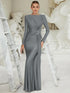 Luxury Women's Formal Occasion Dress Elegant O-neck Long Sleeve Bodycon Evening Party Robe