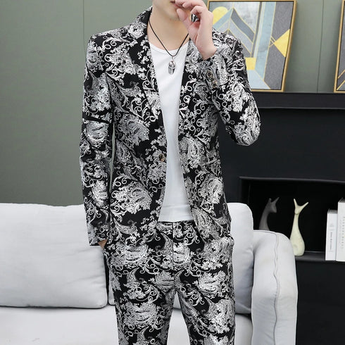 Men's Shiny 2-Piece Suit Set for Weddings - Smart Casual Style with Jacket and Pants