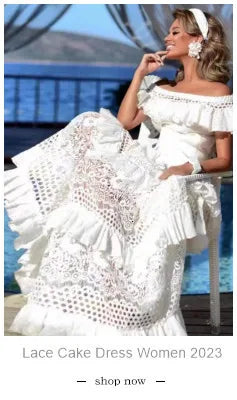 Embroidery Lace Long Cake Dress for Women Evening and Birthday Parties