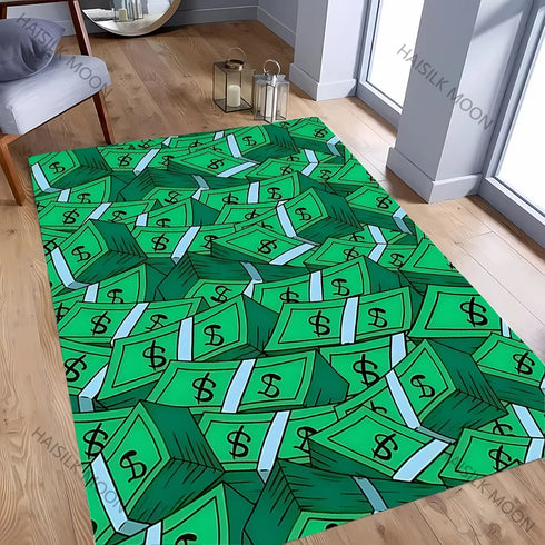 Dollar Theme Carpet Rug for Living Rooms Bedrooms and Office Areas Durable Machine Washable Mat Holiday Gift