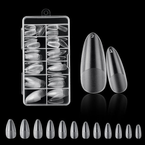 120Pcs Clear Frosted Stiletto, Almond, and Square Fake Nails - Full Coverage Gel X Coffin Manicure Tips for Stunning Autumn Nails