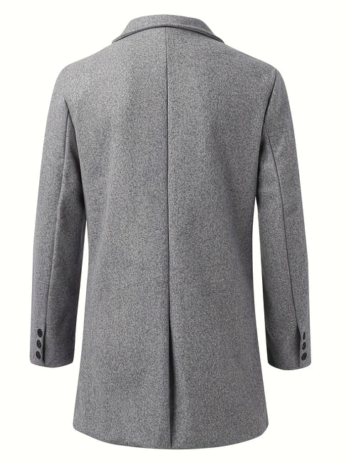 Trendy British Style Men's Long Sleeve Woolen Coat for Casual Autumn and Winter Wear